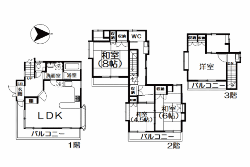 熱海市泉 3階建て4LDK 各階バルコニー付 陽当たり良好 画像13
